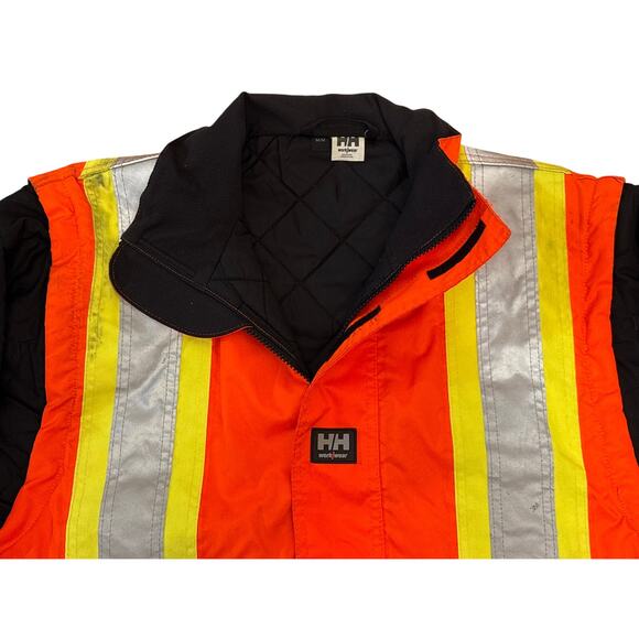 Helly Hansen Work Wear Jacket Medium Neon Orange yellow reflective 3M class 2 - Picture 2 of 8